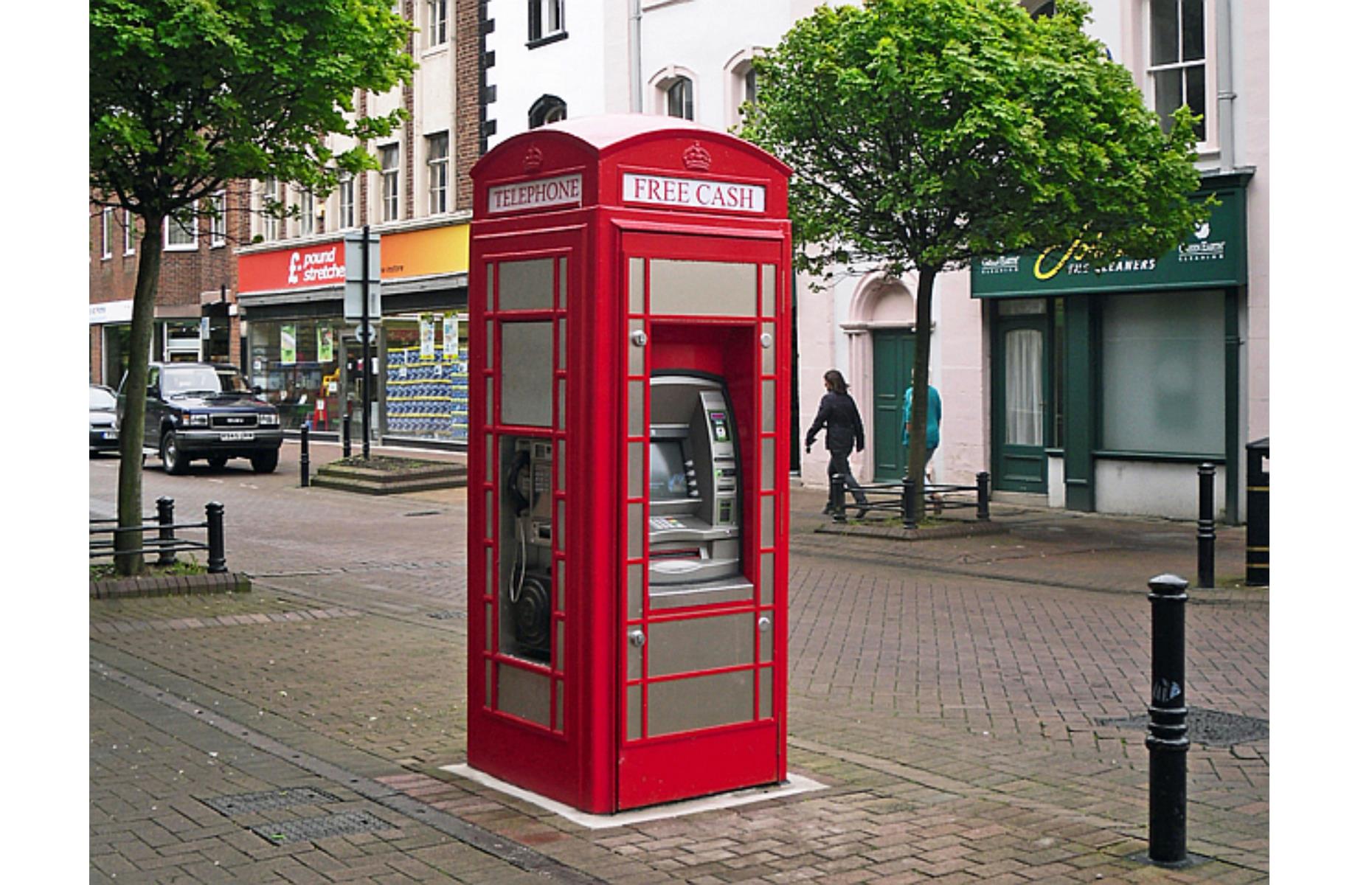 Recycled red phone box ATM − Multiple Locations, UK